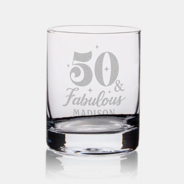 50 & Fabulous Fiftieth Birthday Personalized Name Rocks Glass (Glassware)