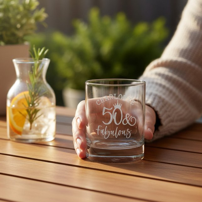 50 & Fabulous Fiftieth Birthday Personalized Name Rocks Glass (Creator Uploaded)