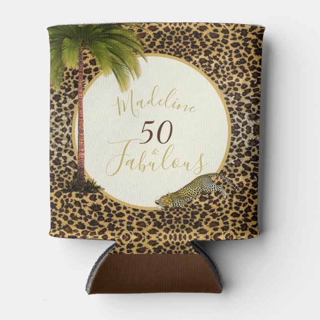 50 Fabulous Fiftieth Leopard Print Wild Birthday Can Cooler (Front)