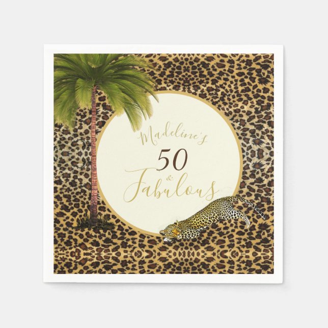 50 Fabulous Fiftieth Leopard Print Wild Birthday Napkins (Front)