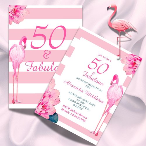 50 Fabulous Flamingo Pink Floral Chic Birthday Invitation