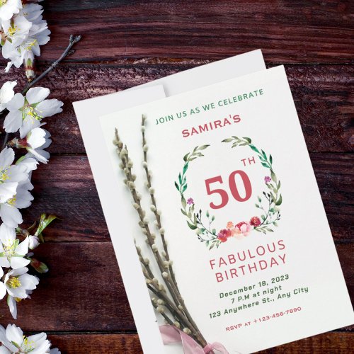 50  Fabulous Floral Pink Birthday Invitation