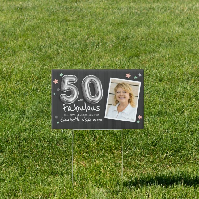 50 & Fabulous Foil Balloon Stars Photo Birthday Sign (Insitu)