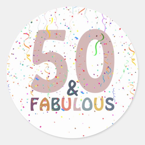 50  Fabulous Fun Confetti Pink Trendy Typography Classic Round Sticker