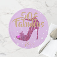 50 & Fabulous GirlySparkly Hot Pink Shoe Text Cake Stand