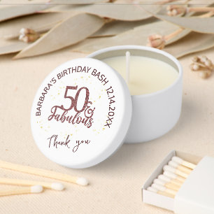 50 & Fabulous Glam Red White Thank You Mini Candle Favors