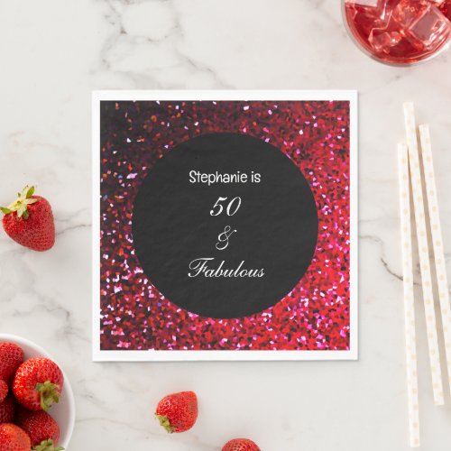 50 Fabulous Glitter Birthday Burgundy Pink Red Napkins