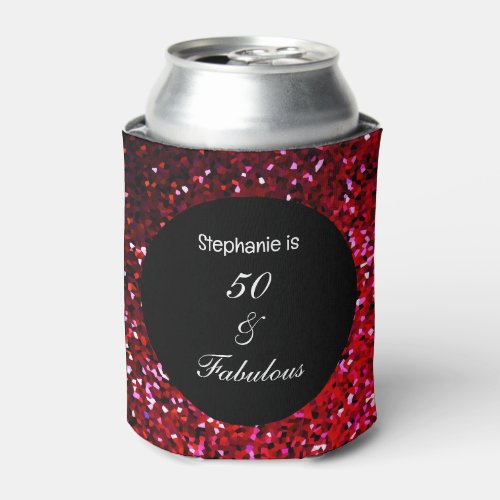 50 Fabulous Glitter Birthday Burgundy Red Pink  Can Cooler