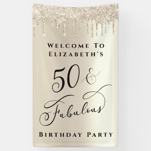 50 Fabulous Glitter Champagne Gold Birthday Banner