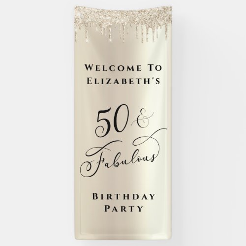 50 Fabulous Glitter Champagne Gold Birthday Party Banner