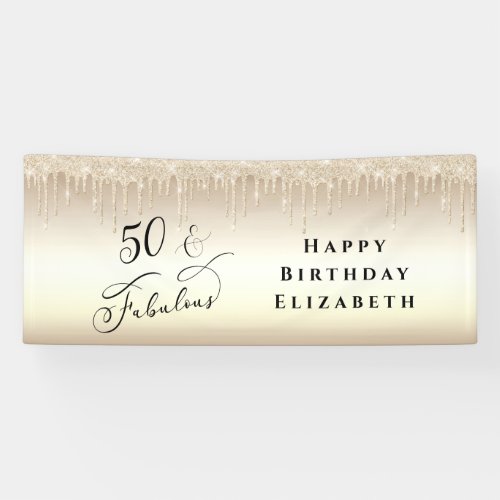 50 Fabulous Glitter Champagne Gold Birthday Party Banner