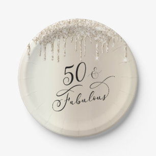 50 Fabulous Glitter Gold Champagne Birthday Party Paper Plates