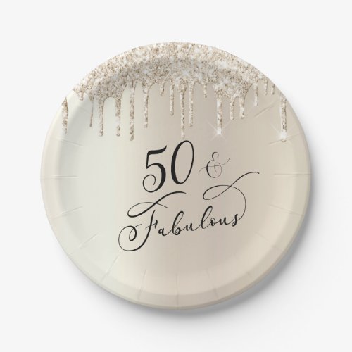 50 Fabulous Glitter Gold Champagne Birthday Party Paper Plates