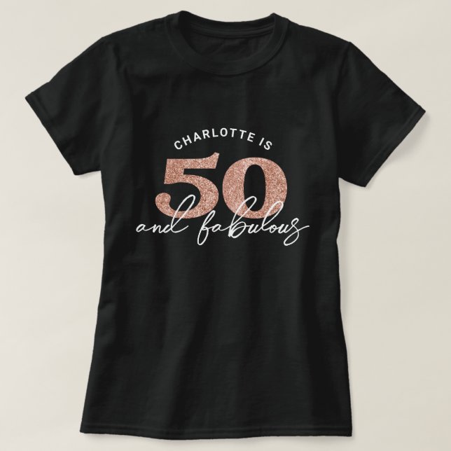 50 Fabulous Glitter Personalized Birthday Party T-Shirt (Design Front)