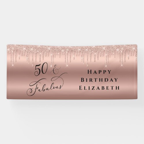 50 Fabulous Glitter Rose Gold Birthday Party Banner