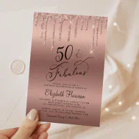 Elegant chic rose gold glitter foil 50th birthday invitation, Zazzle