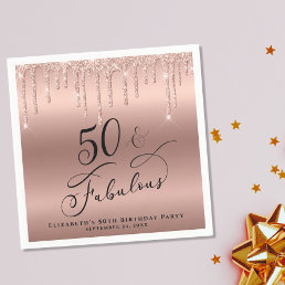 50 Fabulous Glitter Rose Gold Personalized Napkins