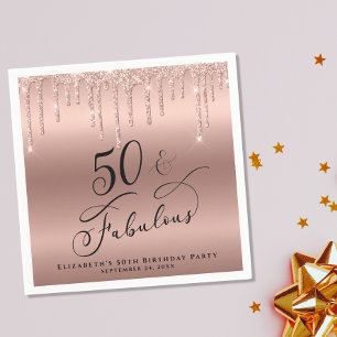 50 Fabulous Glitter Rose Gold Personalized Napkins