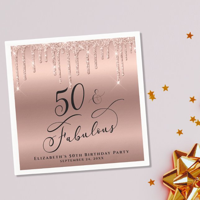 50 Fabulous Glitter Rose Gold Personalized Napkins (Creator Uploaded)