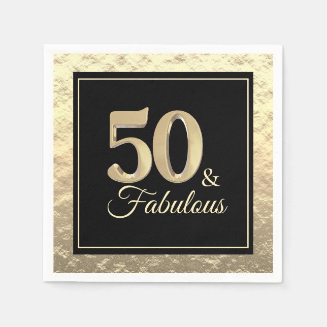 50 & Fabulous Gold Birthday Napkins (Front)