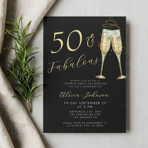 50 & Fabulous gold black 50th birthday party Invitation
