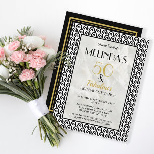 50 & Fabulous Gold Black Art Deco Birthday Party Invitation
