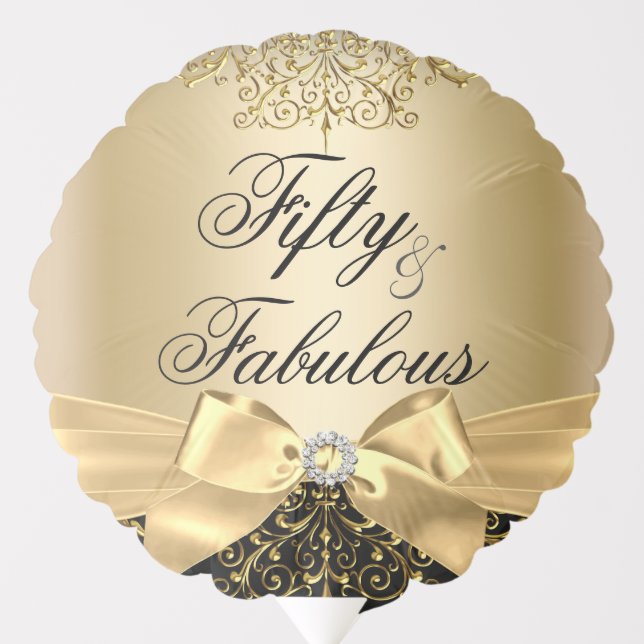 50 & Fabulous Gold Black Bow 50th Birthday party Balloon (Front)