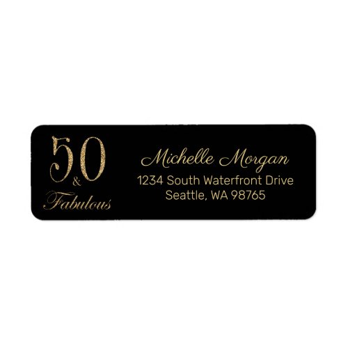 50  Fabulous Gold Black Glitter Return Address Label
