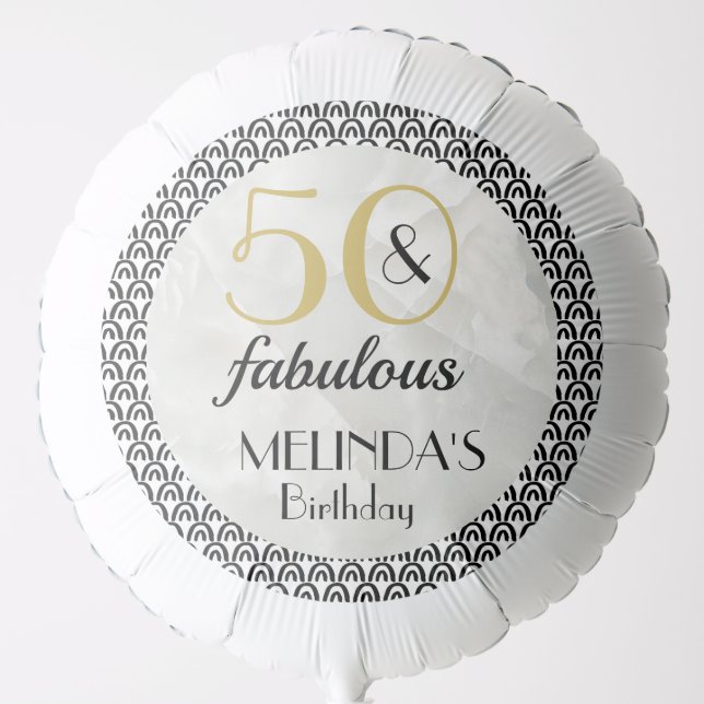 50 & Fabulous Gold & Black Marble Birthday  Balloon (Front)