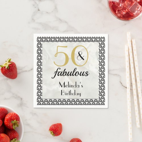 50  Fabulous Gold  Black Marble Birthday Napkins