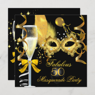 50 & Fabulous Gold Black Masquerade Party Invitation