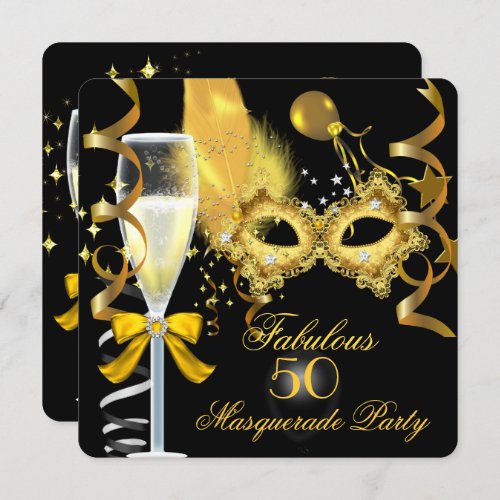 50  Fabulous Gold Black Masquerade Party Invitation