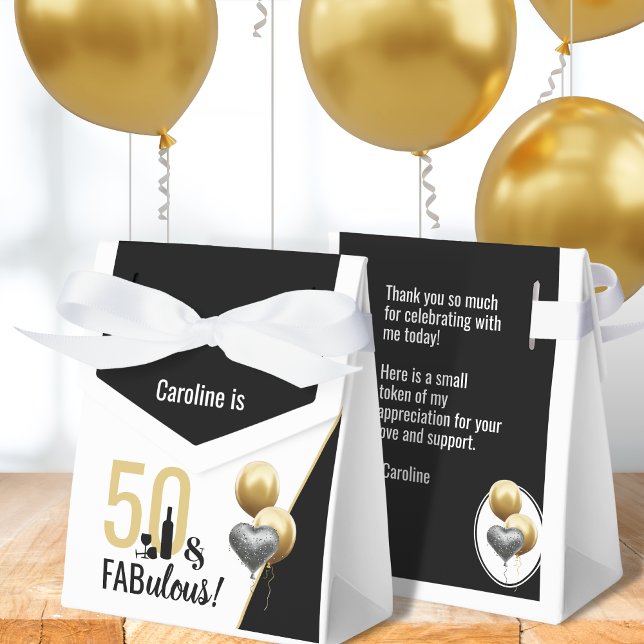 50 & Fabulous Gold & Black Modern Birthday  Favor Boxes (Creator Uploaded)