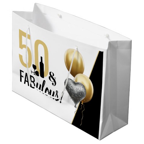 50  Fabulous Gold  Black Modern Birthday Large Gift Bag