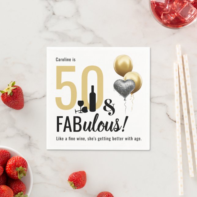 50 & Fabulous Gold & Black Modern Birthday Napkins (Insitu)