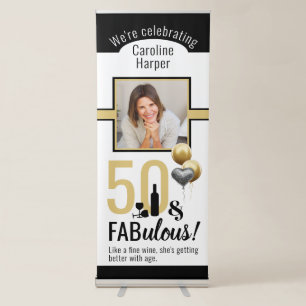 50 & Fabulous Gold & Black Modern Birthday Retractable Banner