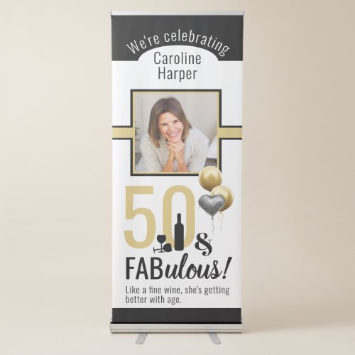 50  Fabulous Gold  Black Modern Birthday Retractable Banner