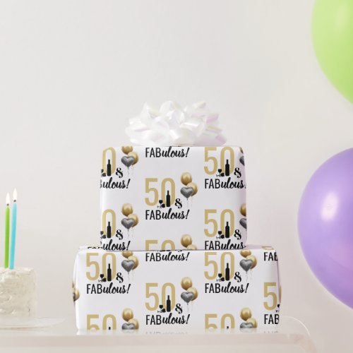 50  Fabulous Gold  Black Modern Gift Wrap