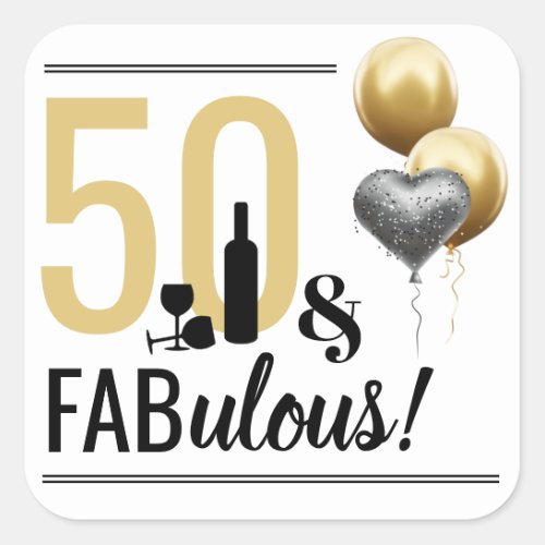 50  Fabulous Gold  Black Modern Square Sticker