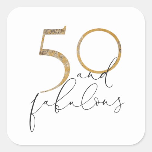 50  Fabulous Gold Black  White 50th Birthday Square Sticker