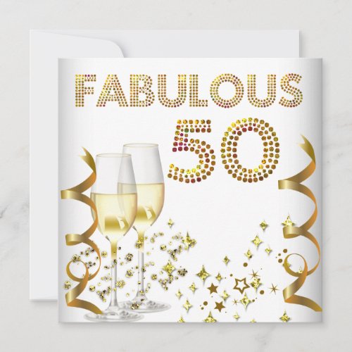 50 Fabulous Gold Champagne Birthday Party Custom Announcements