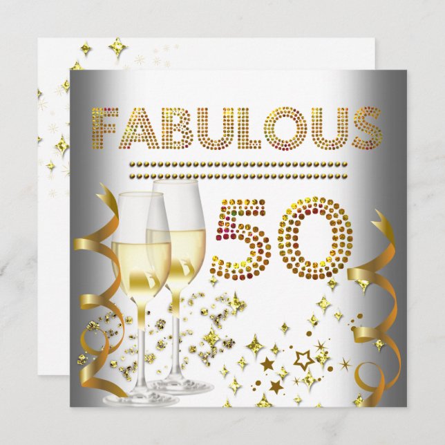 50 Fabulous Gold Champagne Invitation (Front/Back)