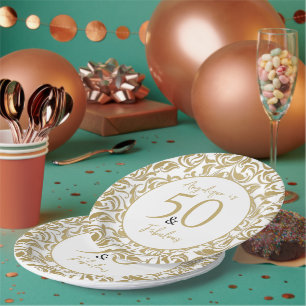 50 & Fabulous Gold Floral Pattern 50th Birthday Paper Plates