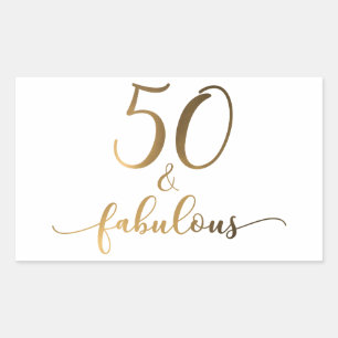 "50 & Fabulous" Gold Foil Effect v2 Birthday Cheer Rectangular Sticker