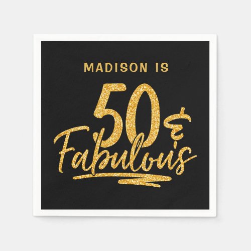 50  Fabulous Gold Glitter 50th Birthday Name Napkins