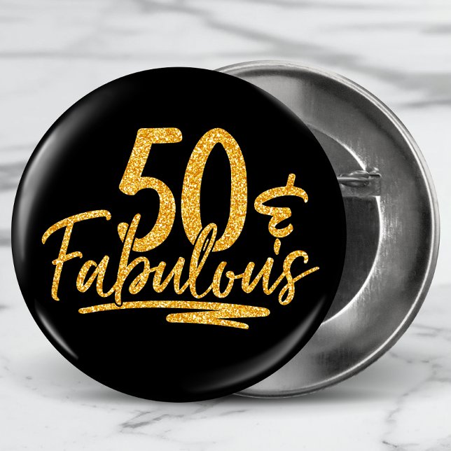50 & Fabulous Gold Glitter 50th Birthday Sparkle Button (Creator Uploaded)