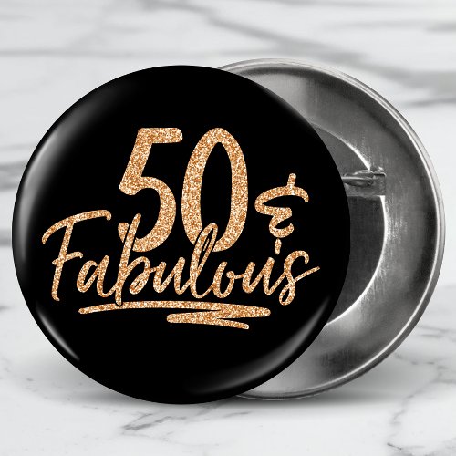 50  Fabulous Gold Glitter 50th Birthday Sparkle Button