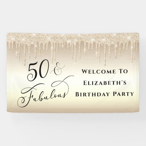 50 Fabulous Gold Glitter Birthday Banner