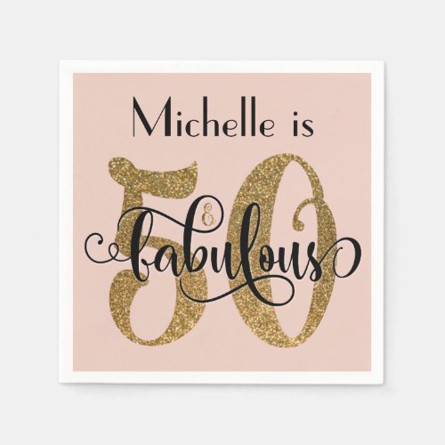 50  Fabulous Gold Glitter Birthday Blush Pink Napkins