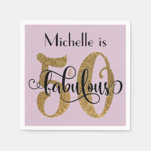 50 & Fabulous Gold Glitter Birthday Mauve Pink Napkins